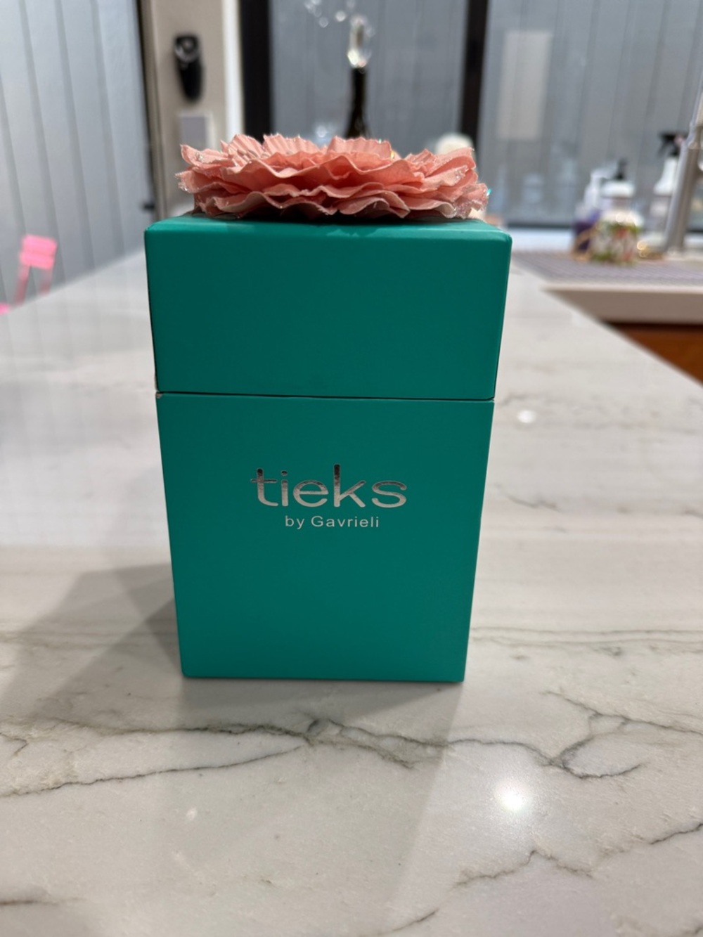 Tieks Teal Gift Box with Pink Flower Topper